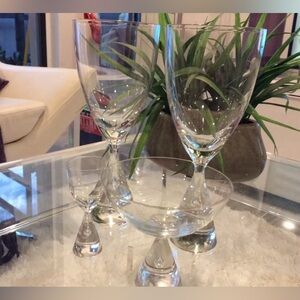 4 Princess Holmegaard. Air Bubble Stem Modern Trapped Air Bubble Glasses